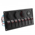 8 Gang Rocker Switch LED Panel ON-OFF Toggle Circuit Breaker Waterproof For Marine Boat Car RV