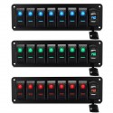 8 Gang Rocker Switch Panel Circuit Breaker LED Waterproof Car Marine Boat RV