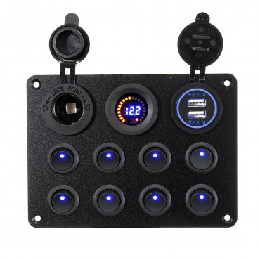 8 Gang Switch Panel 12V-24V Toggles ON OFF USB Voltage Interior Controls Car Boat Marine LED Rocker Breaker