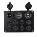 8 Gang Switch Panel 12V-24V Toggles ON OFF USB Voltage Interior Controls Car Boat Marine LED Rocker Breaker