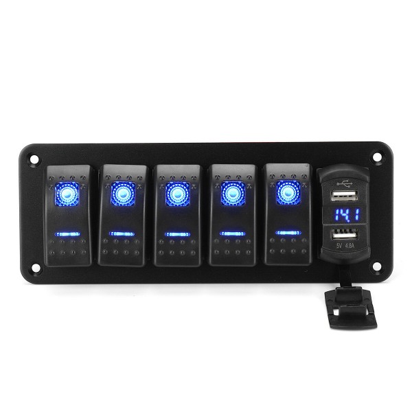 LED 12V 24V ON OFF Toggle Rocker Switch Panel Dual USB Car Marine Boat