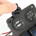 LED Rocker Switch Panel Dual USB Charger Power Socket Voltmeter Marine Boat RV