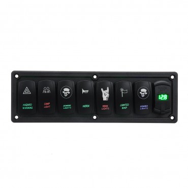 12V-24V 3.1A 8 Gang Rocker Switch Panel Dual USB Circuit Breaker LED Voltmeter For Car Marine Boat