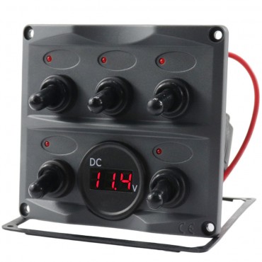 12V 24V 5 Gang LED Rocker Toggle Switch Panel Digital Display Boat Voltage Meter for Car Boat Yacht Motorboat Caravan