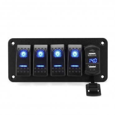 12V 24V ON OFF Toggle Rocker Switch LED Panel Dual USB Charger Voltmeter For Car Marine Boat