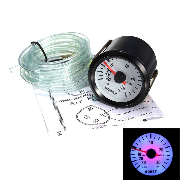 52mm 2 Inch 30PSI Pressure Vacuum Boost Pointer Dials Gauge Meter Light