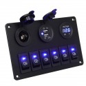 6 Gang Blue LED Rocker Switch Panel Car Marine Boat Circuit Dual USB Waterproof