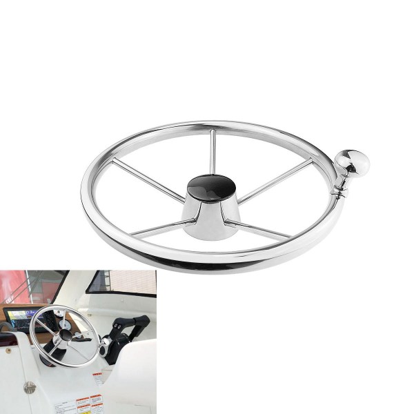 13-1/2inch 342mm Steering Wheel Stainless Steel 316 Marine Grade with Spinner Handle Knob Boat Yacht