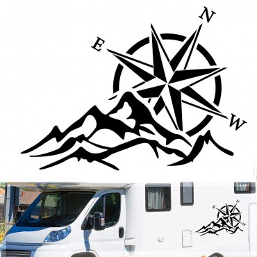 Hood Body Sticker Decal Large Compass with Mountains Navigation Pattern For Camper RV Car Boat