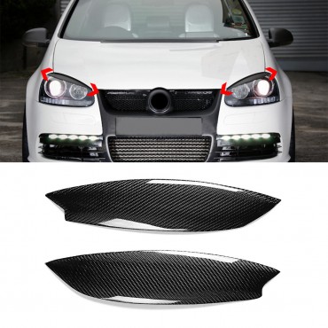 Pair Car Carbon Fiber Headlight Eyebrow Eyelid ABS Trim Cover for VW Golf GTI R MK5 05-07