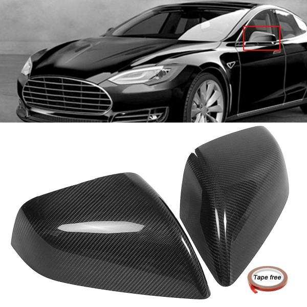 Pair Real Carbon Fiber Add-On Car Side Mirror Cover Caps for Tesla Model S 2012-2017