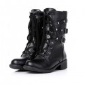 Motorcycle Boots Women Cool Goth Punk AnkleMilitary Lace-up Black