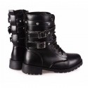 Motorcycle Boots Women Cool Goth Punk AnkleMilitary Lace-up Black