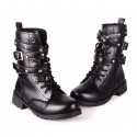 Motorcycle Boots Women Cool Goth Punk AnkleMilitary Lace-up Black