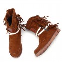 Women Tassel Fringe Middle Ankle Boots Fashion Buckle Motorcycle Flat Shoes