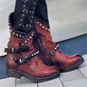 Women Vintage Rivet Motorcycle Ankle Boots Buckle Ladies Round Toe Horse-shoes Low-heeled