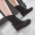 Women Vintage Rivet Motorcycle Ankle Boots Buckle Ladies Round Toe Horse-shoes Low-heeled