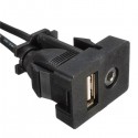 Car Audio Extension Modification Cable USB Port 3.5mm AUX Lead Mounting Panel 1M