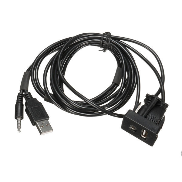 Car Audio Extension Modification Cable USB Port 3.5mm AUX Lead Mounting Panel 1M