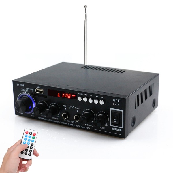 110V/220V Car FM Radio TF Card Audio LED Light Home Sound Amplifier bluetooth Theater HiFi Stereo Speakers Support