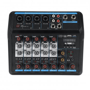 6 Channel bluetooth Audio Mixer Contrl DJ Mic with LED Digital Display Music Stream US Plug