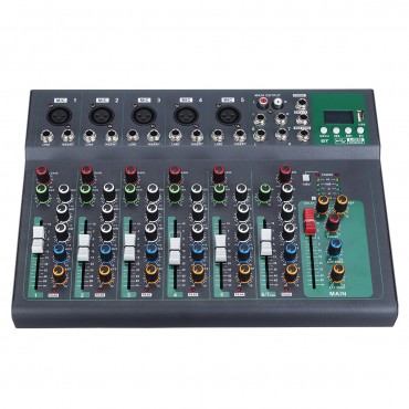 7 Channel bluetooth Audio Mixer Control DJ Mic with LED Digital Display Music Stream