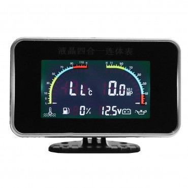 12V 24V 4 In1 LCD Car Digital Alarm Gauge Voltmeter Oil Pressure Fuel Water Temp