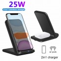 2 In 1 25W Qi Wireless Charger Dock Stand Fast Wireless Charging Pad Phone Holder