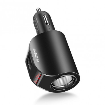 3.1A Dual Port Black Digital Display Fast Charging Car Charger