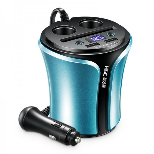 108D Gray Blue Car Charger With Digital Voltage