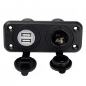 Car Charger DC 12V 24V Dual 5V 2.1A USB Socket Plus 20A Cigarette Lighter Socket Black Color