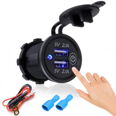 P2-S Touch Switch 2.1A+2.1A Dual USB Car Motorized Modified Charger Mobile Phone 12-24V