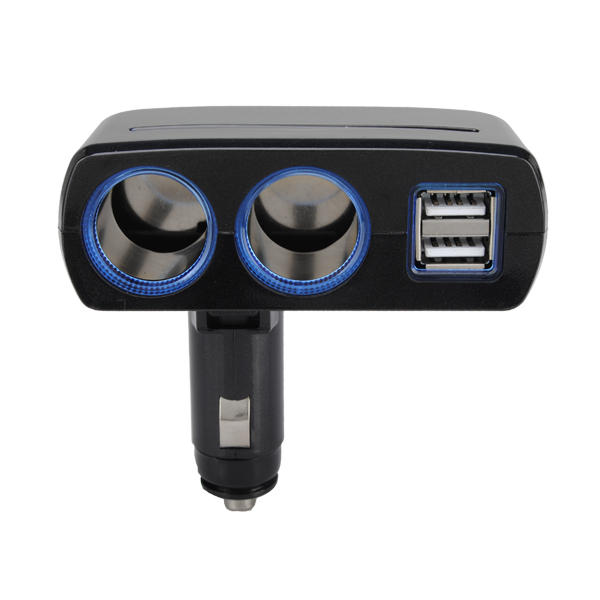 2 Way Car Cigarette Lighter Socket with Dual USB Interface Charger Foldable