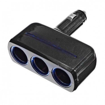 3 Way Car Cigarette Lighter Socket Power Splitter Adapter 90 Degree Foldable with LED