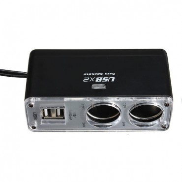 Double USB Port 2 Way Car Cigarette Lighter Socket Splitter Charger