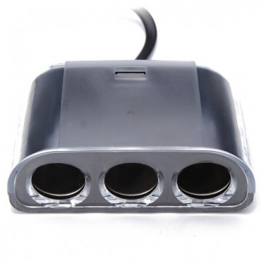 WF-076 120W 3 Way Car Cigarette Lighter Socket + 1 USB Interface