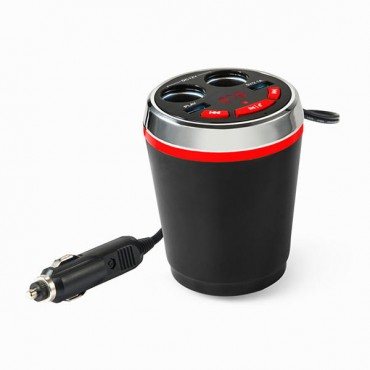 bluetooth Wireless FM Car Dual USB Charger Socket Cup Holder Adapter Handfree call