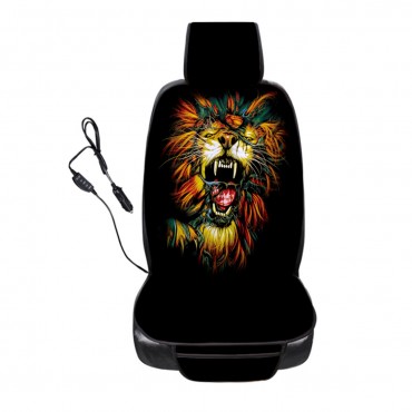 1PC Left/Right Heating 3D Lion Printing Seat Covers Full Seat Pad Protect Car Heated Cushion