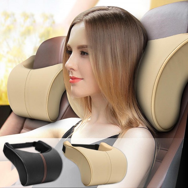 2Pcs Leather Memory Foam Car Neck Rest Pillow Safety Cushion Head Support Covers