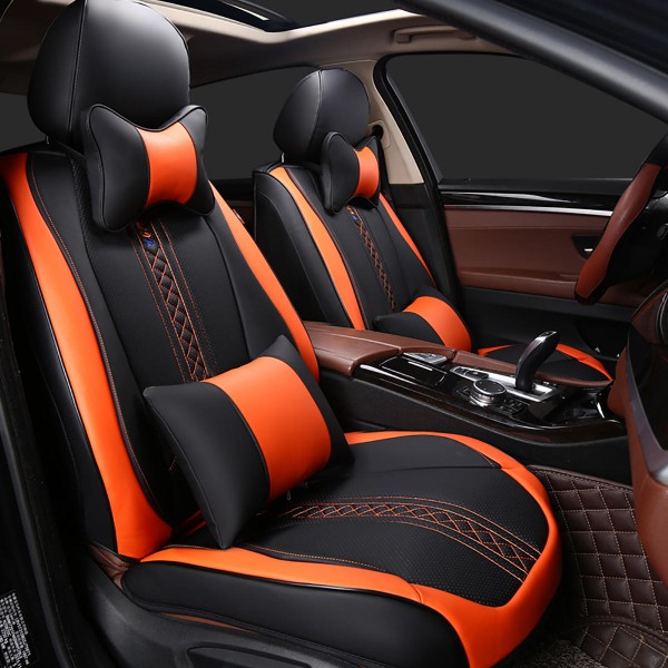 Wear-Resistant Leather Universal 5 Seat Car Seat Covers Cushion Set 3D Full Surround Design