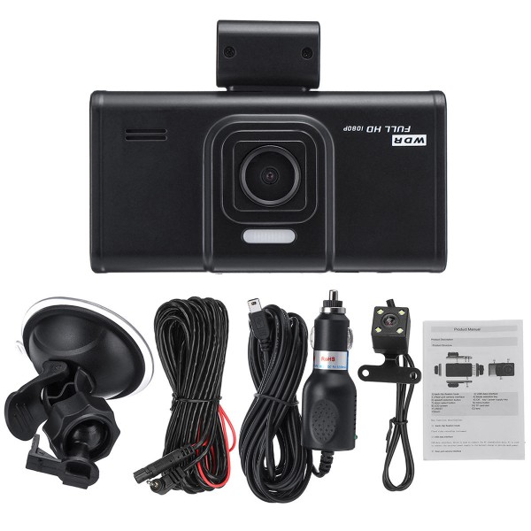 4'' HD 1080P Dual Lens Car DVR Front and Rear Camera Video Dash Cam Recorder 170 Degree