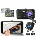 4 Inch 1080P HD Car Dual Lens Front + Rear Car Dash Cam DVR Camera Recorder Touch Screen