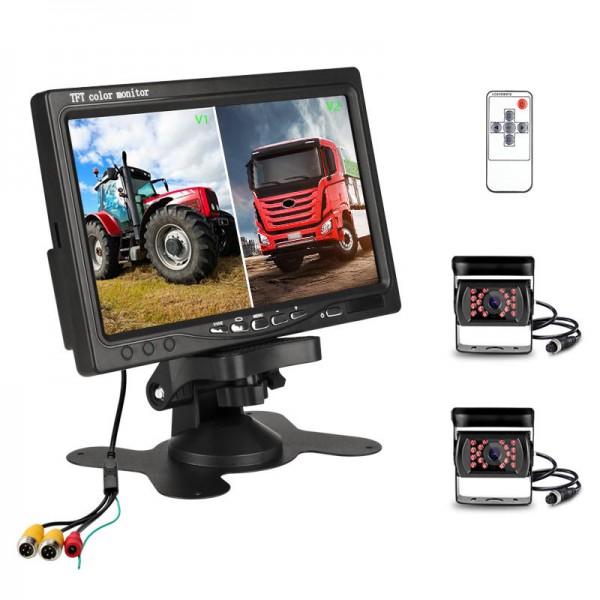 7 inch Monitor Display Truck Wireless Dual Waterproof Camera 2.4G Night Vision Reversing