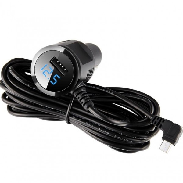 USB Micro USB Cigarett e Lighter QC3.0 Fast Car Charger with Voltage Display GPS Navigator DVR Power Cord Cable 3.5M