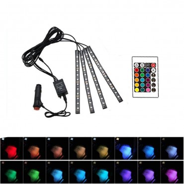 4PCS 16 Color LED Car Floor Decoration Lights Strips Sound Control Atmosphere Lamp with Remote Control 12V Car Lighter Type