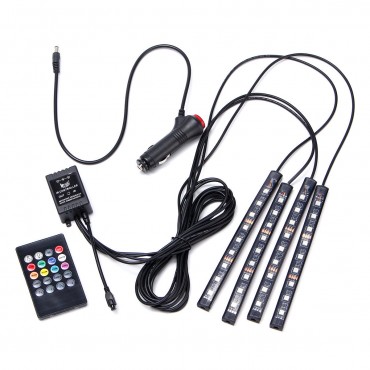 4Pcs 9LED Remote Control Colorful RGB Car Interior Floor Decorative Lights