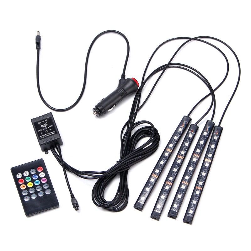 4Pcs 9LED Remote Control Colorful RGB Car Interior Floor Decorative Lights