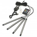 4Pcs Car RGB 12LED Interior Atmosphere Decorative Light Multi-colorful Support Sound Control Function Remote Control USB For Car Home