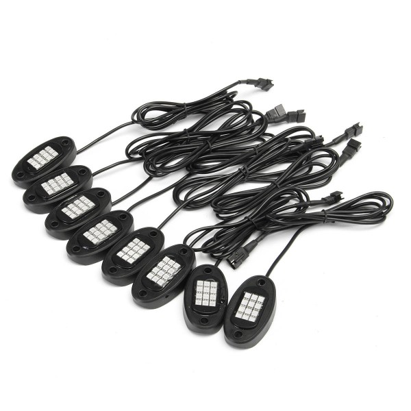 8Pcs RGB LED Under Body Lights Rock Lamp bluetooth Wireless Control for Offroad Truck Boat DC 12V