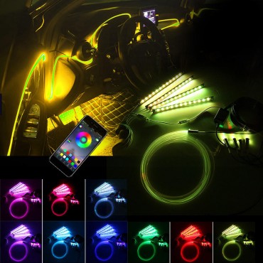 LED Car Interior Floor Lights Strip RGB 6M EL Optical Fiber Decoration Strip Light Lamp bluetooth App Control